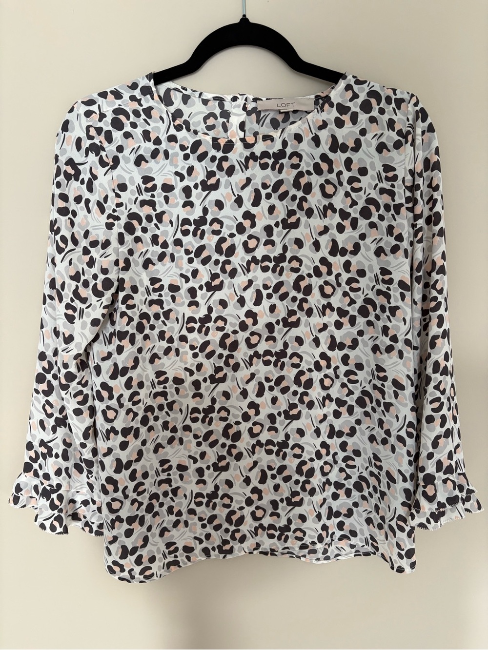 LOFT White Leopard-Print Long Sleeve Blouse